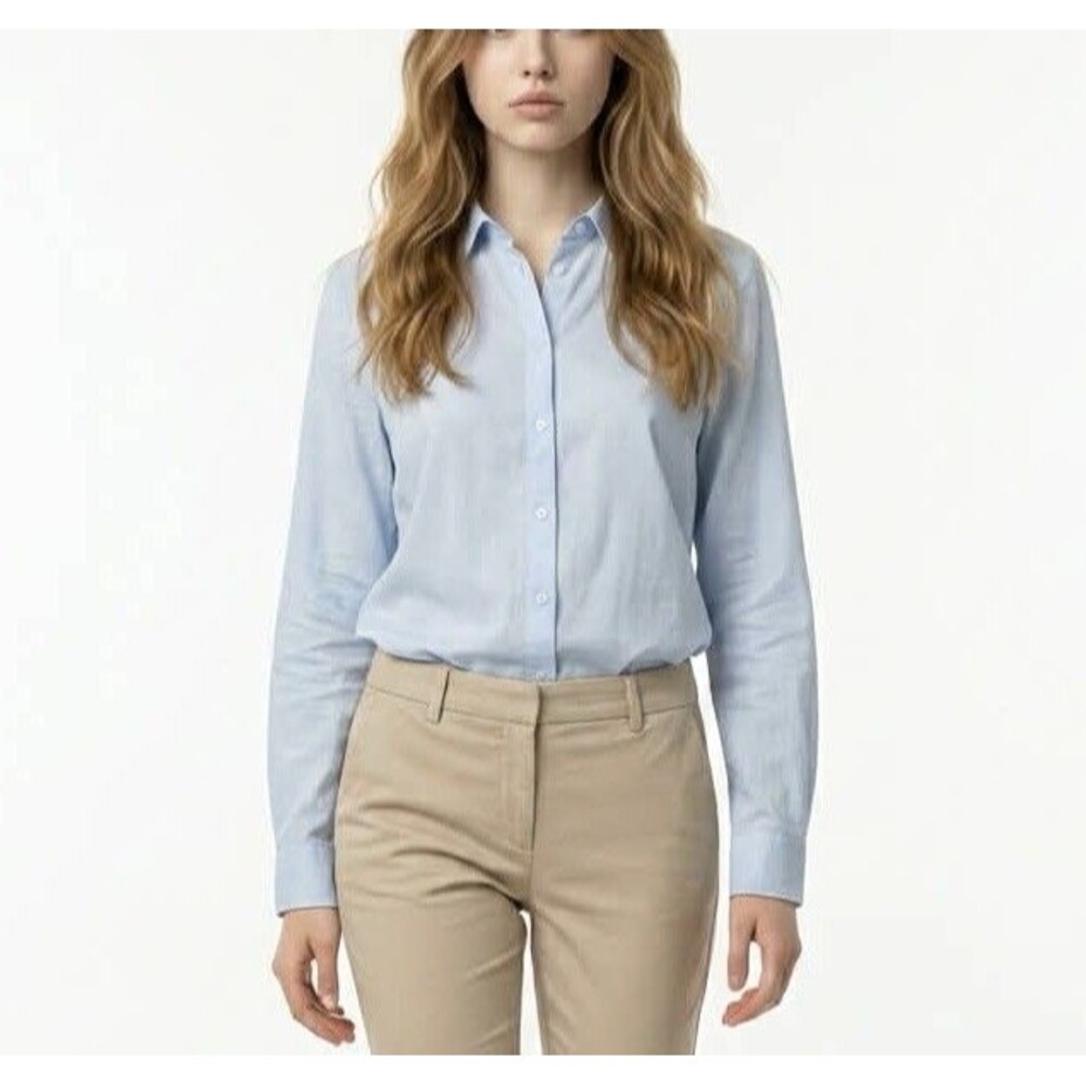 H&M Divided Women’s Blue Shirt Button Up Size 6 Long Sleeve cotton